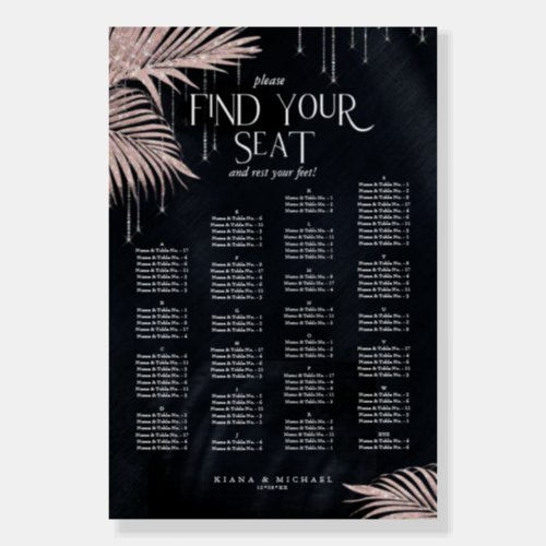 Jewel Palm Leaf Wedding Seating Chart Blush ID830 Foam Board
