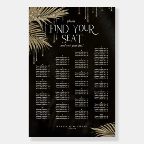 Jewel Palm Leaf Wedding Seating Chart Gold ID830 Foam Board