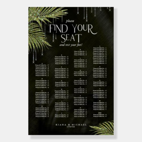 Jewel Palm Leaf Wedding Seating Chart Green ID830 Foam Board