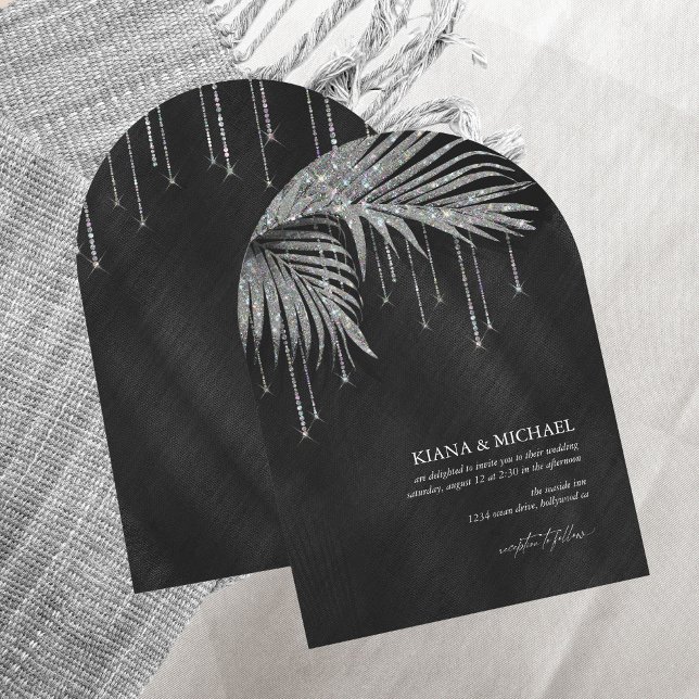 Jewel Palm Leaf Wedding Silver Arch ID830 Invitation (Creator Uploaded)