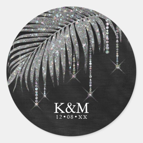 Jewel Palm Leaf Wedding Silver ID830 Classic Round Sticker