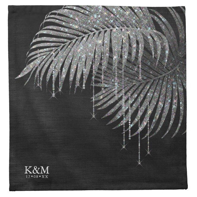Jewel Palm Leaf Wedding Silver ID830 Cloth Napkin (Front)