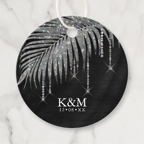 Jewel Palm Leaf Wedding Silver ID830 Favor Tags