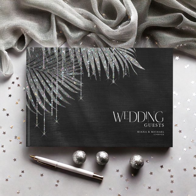 Jewel Palm Leaf Wedding Silver ID830 Guest Book (Creator Uploaded)