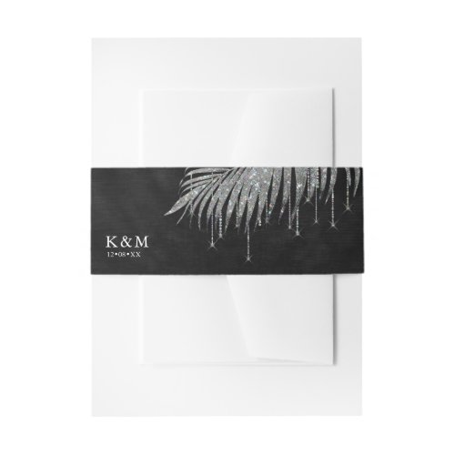 Jewel Palm Leaf Wedding Silver ID830 Invitation Belly Band