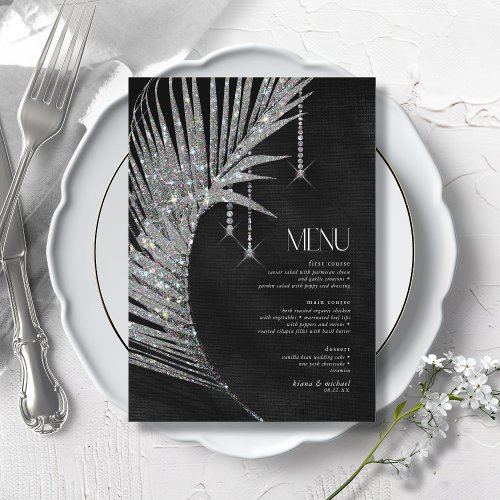 Jewel Palm Leaf Wedding Silver ID830 Menu