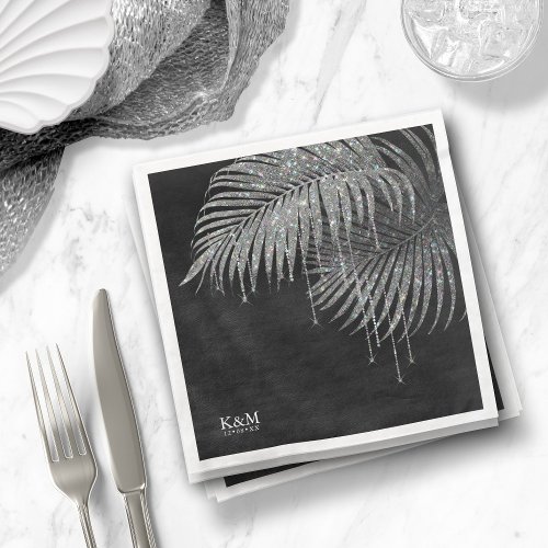 Jewel Palm Leaf Wedding Silver ID830  Paper Dinner Napkins