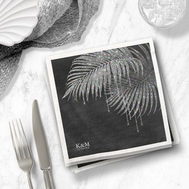 Jewel Palm Leaf Wedding Silver ID830  Paper Dinner Napkins (Creator Uploaded)