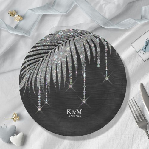 Jewel Palm Leaf Wedding Silver ID830 Paper Plates