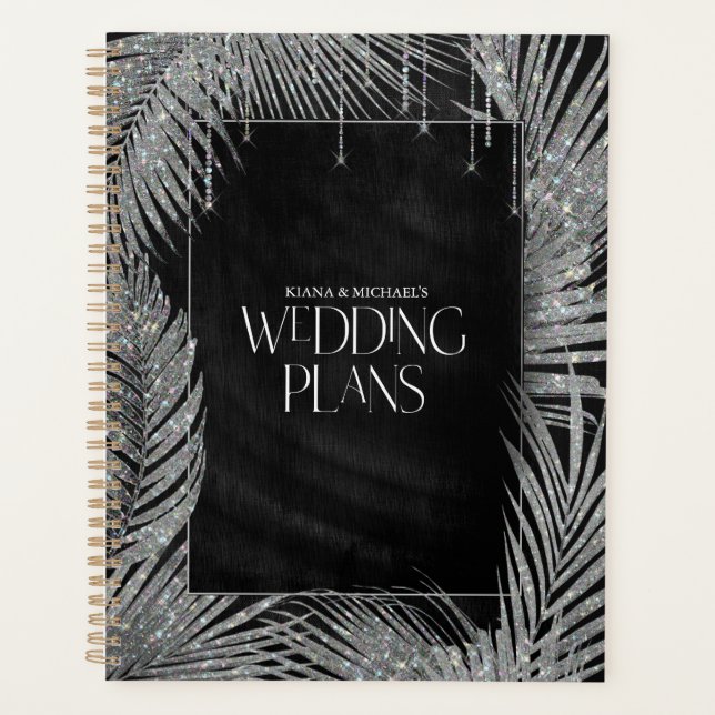 Jewel Palm Leaf Wedding Silver ID830 Planner (Front)