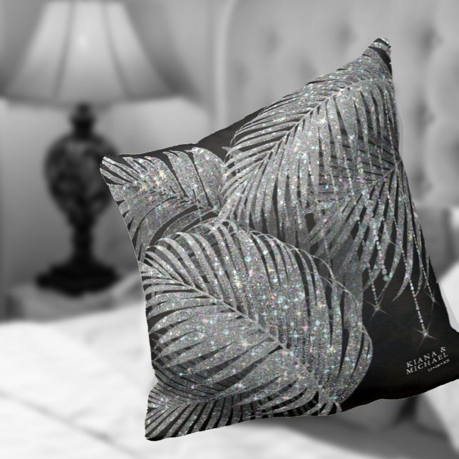 Jewel Palm Leaf Wedding Silver ID830 Throw Pillow (Creator Uploaded)