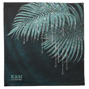 Jewel Palm Leaf Wedding Teal ID830 Cloth Napkin
