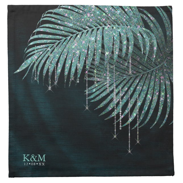 Jewel Palm Leaf Wedding Teal ID830 Cloth Napkin (Front)