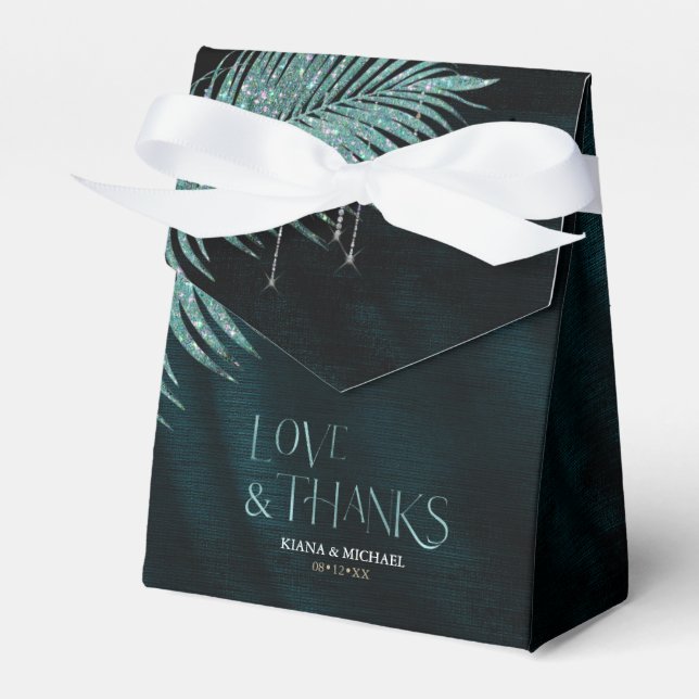 Jewel Palm Leaf Wedding Teal ID830 Favor Boxes (Front Side)