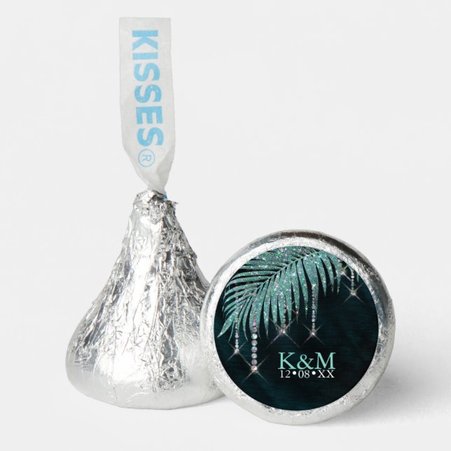 Jewel Palm Leaf Wedding Teal ID830 Hershey®'s Kisses® (Front)