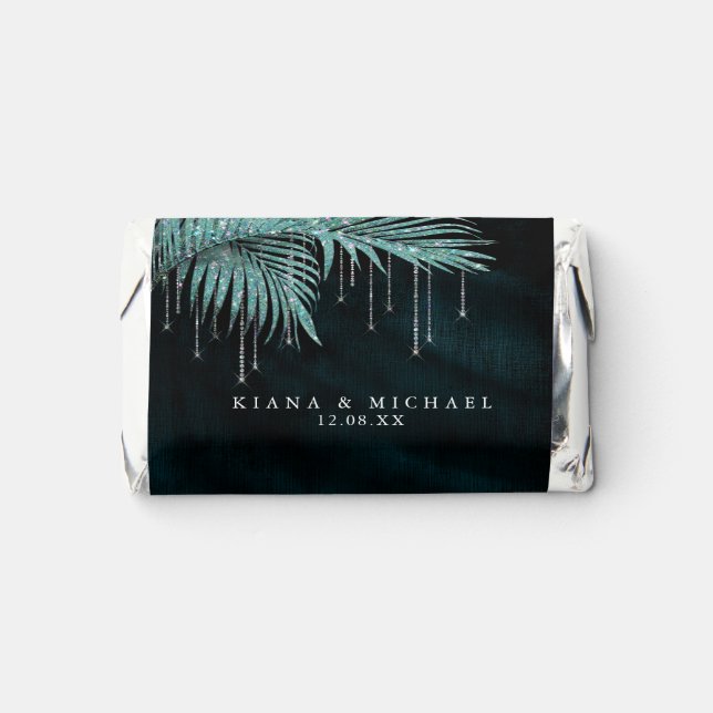 Jewel Palm Leaf Wedding Teal ID830 Hershey's Miniatures (Front)