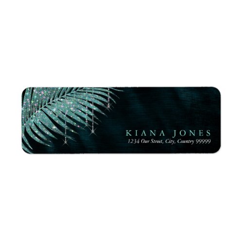 Jewel Palm Leaf Wedding Teal ID830 Label