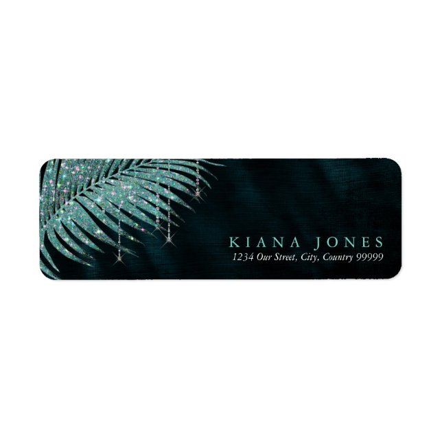 Jewel Palm Leaf Wedding Teal ID830 Label (Front)