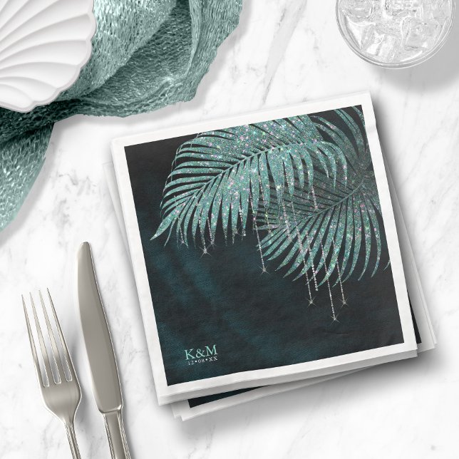 Jewel Palm Leaf Wedding Teal ID830 Paper Dinner Napkins (Creator Uploaded)