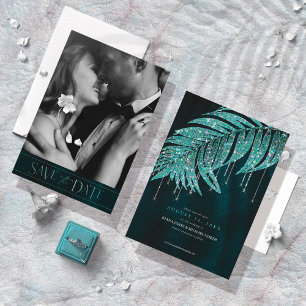 Jewel Palm Leaf Wedding Teal ID830 Save The Date