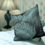 Jewel Palm Leaf Wedding Teal ID830 Throw Pillow<br><div class="desc">Opt for a striking, glitz and glam look by using the pieces in this wedding suite as shown, with jewels cascading off the diamond-encrusted palm leaves or delete the jewel layers for a slightly more conservative look. This set features leaves in shimmering teal against a dark sea green, textured background....</div>