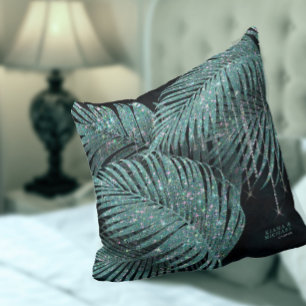 Jewel Palm Leaf Wedding Teal ID830 Throw Pillow