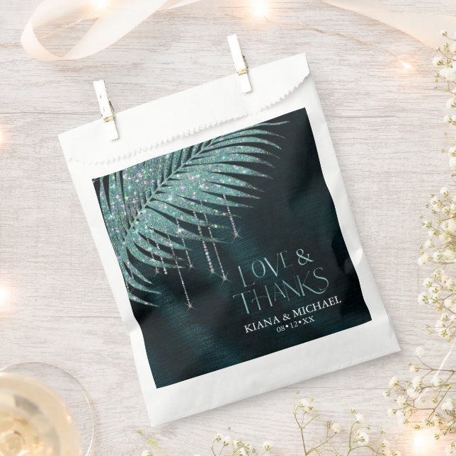 Jewel Palm Leaf Wedding Teal Love Thanks ID830 Favor Bag (Clipped)