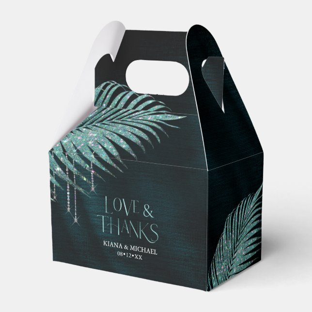 Jewel Palm Leaf Wedding Teal V2 ID830 Favor Boxes (Front Side)
