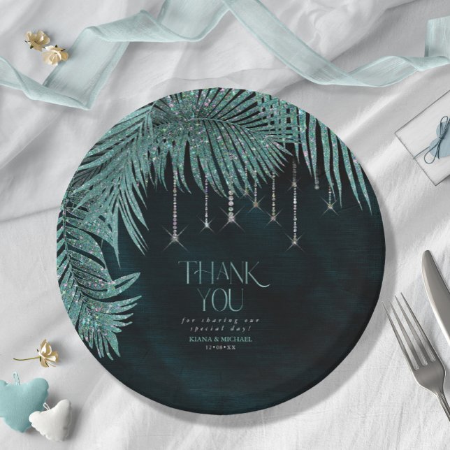 Jewel Palm Leaf Wedding Teal V2 ID830 Paper Plates (Creator Uploaded)