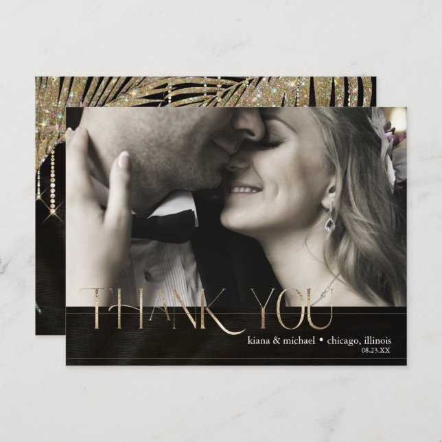 Jewel Palm Leaf Wedding Thank You Gold ID830  Announcement Postcard (Front/Back)