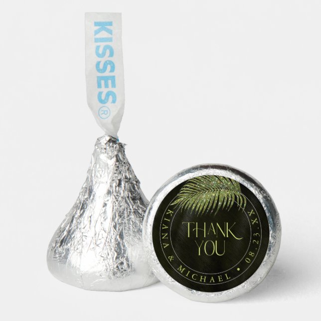 Jewel Palm Leaf Wedding Thank You Green ID830 Hershey®'s Kisses® (Front)