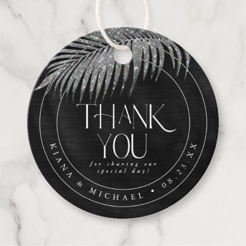 Jewel Palm Leaf Wedding Thank You Silver ID830 Favor Tags