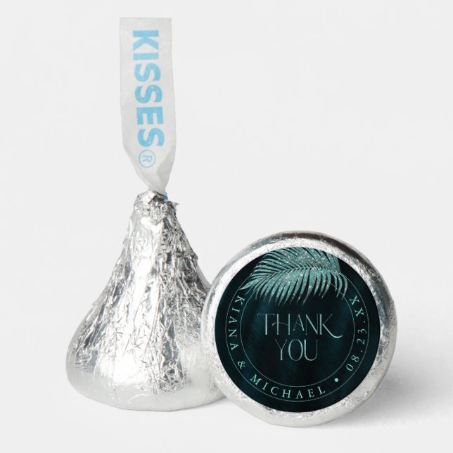 Jewel Palm Leaf Wedding Thank You Teal ID830 Hershey®'s Kisses® (Front)