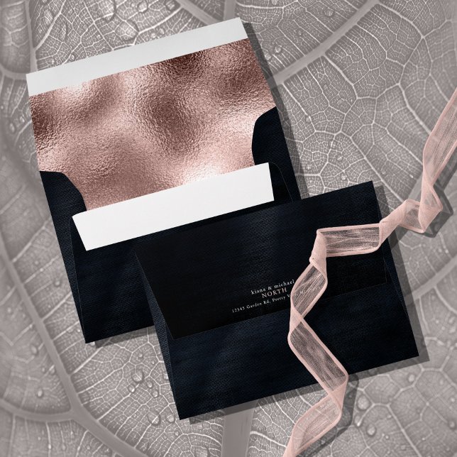 Jewel Palm Leaf Wedding V2 Rose Gold ID830 Envelope (Interior/Back In Situ)