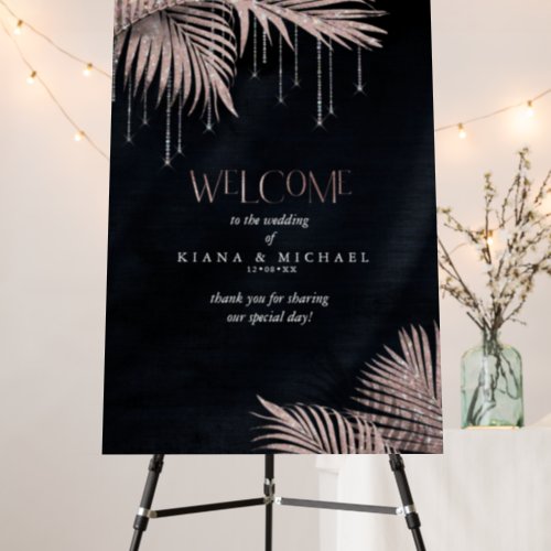 Jewel Palm Leaf Wedding Welcome Rose Gold ID830 Foam Board