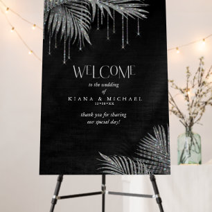 Jewel Palm Leaf Wedding Welcome Silver ID830 Foam Board
