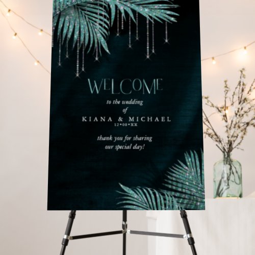 Jewel Palm Leaf Wedding Welcome Teal ID830 Foam Board