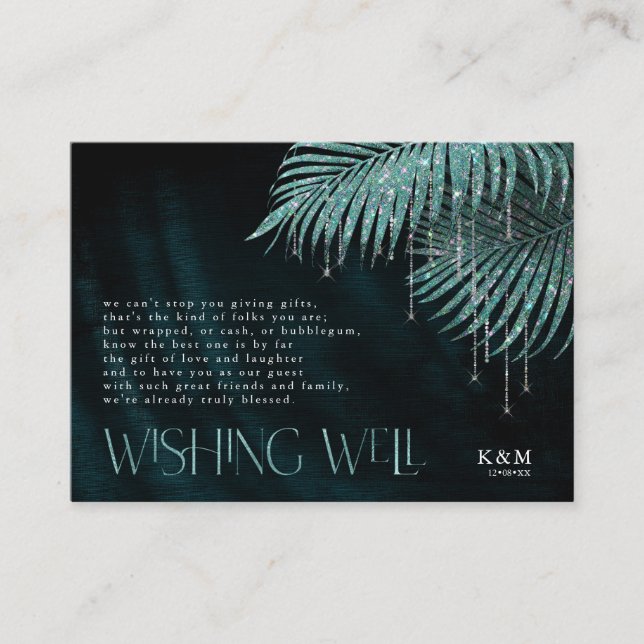 Jewel Palm Leaf Wishing Well V3 Teal ID830 Enclosure Card (Front)