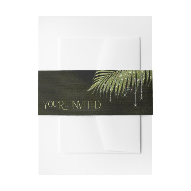Jewel Palm Leaf You're Invited Green ID830 Invitation Belly Band (Front Example)