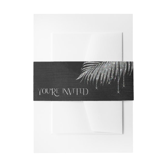 Jewel Palm Leaf You're Invited Silver ID830 Invitation Belly Band (Front Example)