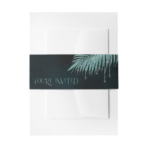 Jewel Palm Leaf Youre Invited Teal ID830 Invitation Belly Band