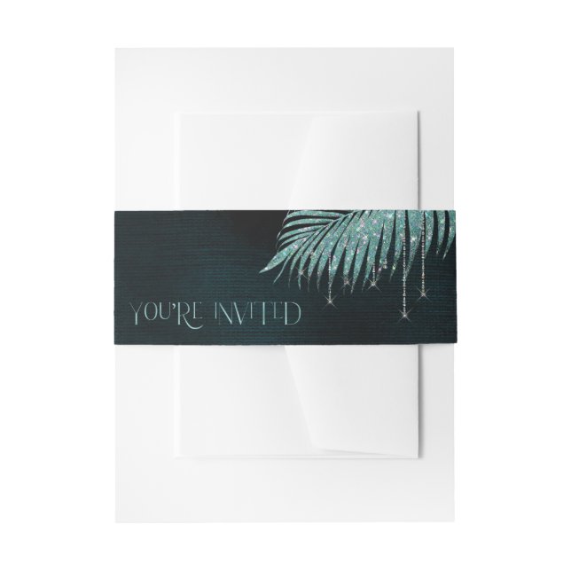 Jewel Palm Leaf You're Invited Teal ID830 Invitation Belly Band (Front Example)