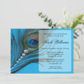 Jewel Peacock Feather Bridal Shower Invitations (Standing Front)