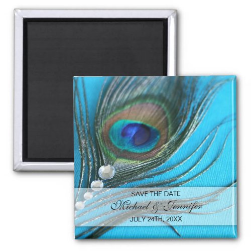 Jewel Peacock Feather Save the Date Magnet