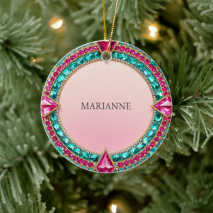 Jewel Pink and Turquoise Ceramic Ornament