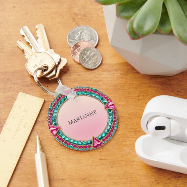 Jewel Pink and Turquoise Keychain (Desk)