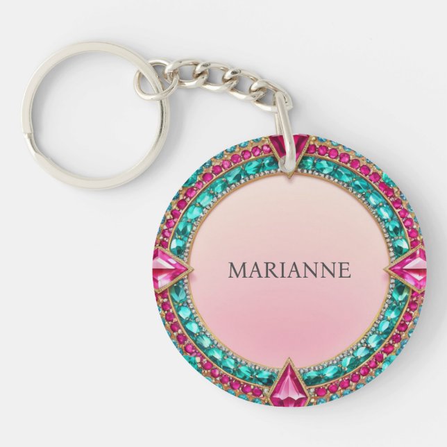 Jewel Pink and Turquoise Keychain (Front)