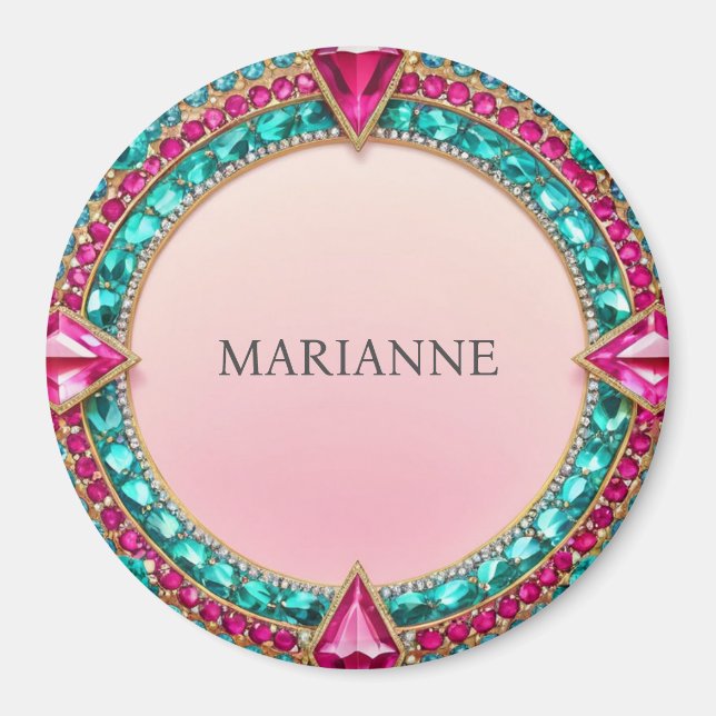 Jewel Pink and Turquoise Magnet (Front)