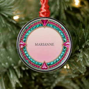 Jewel Pink and Turquoise Metal Ornament