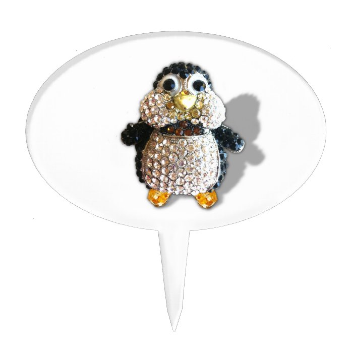 Jewel Sparkle Penguin Cute Pretty Oval Cake Pick